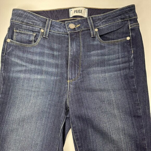 Paige High Rise Bell Canyon Women's Size 27 Dark Wash Flared Denim 34" Inseam - Picture 2 of 11